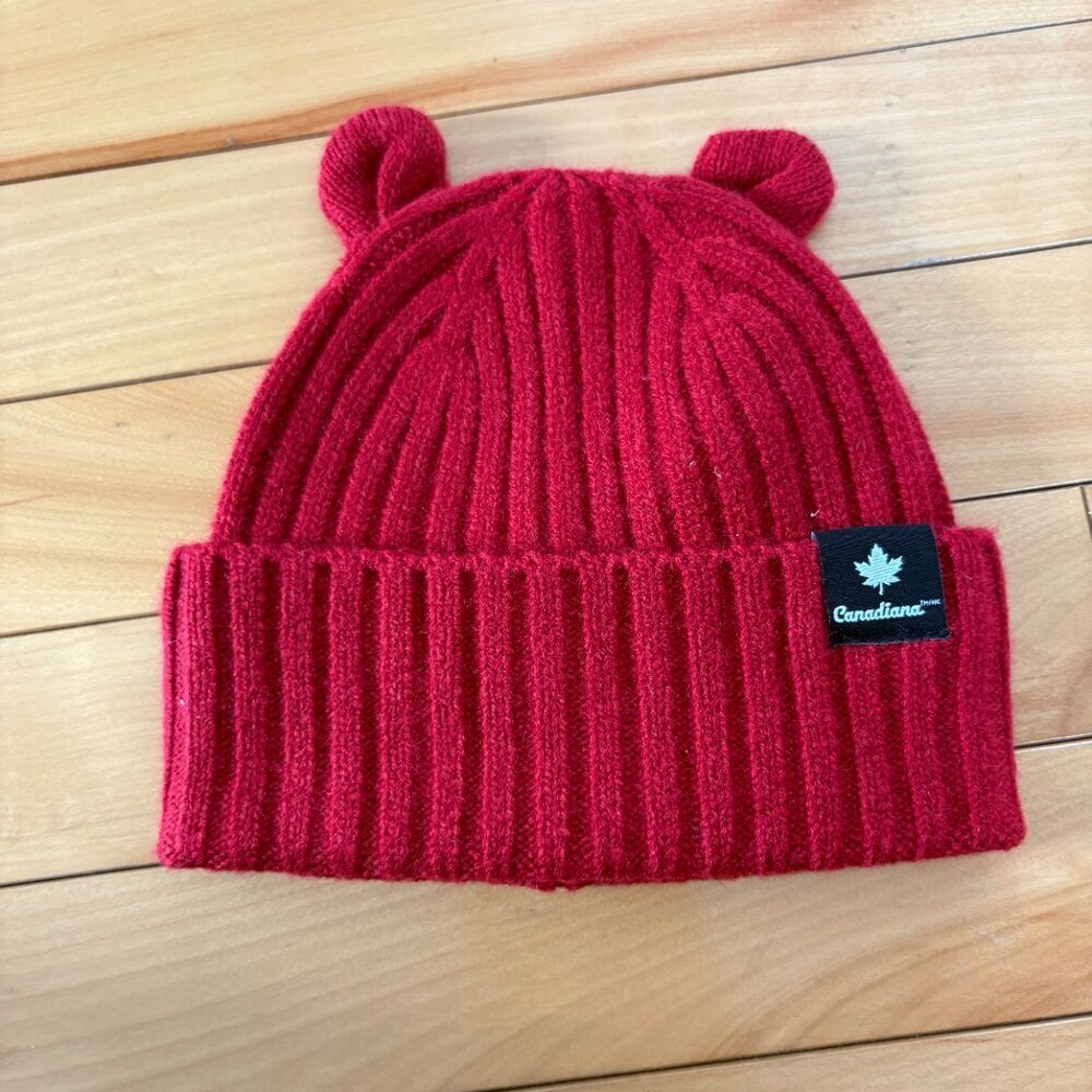 Canadiana Infant Baby Winter Hat Red Ribbed with Ears XS (6-12m)
